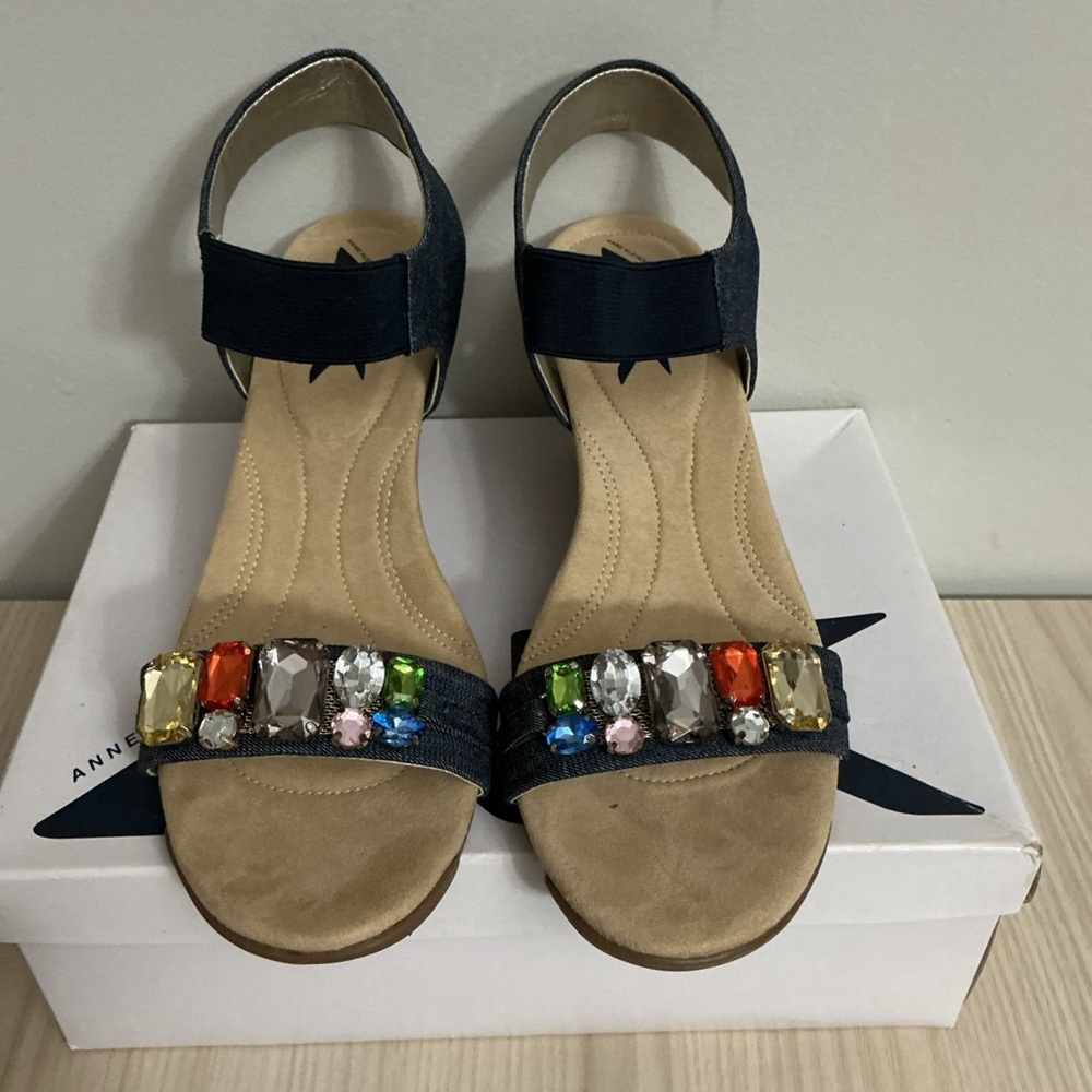 Anne Klein New! Sport Wedge Sandals Multicolor Gem Embellishments Size 10 - Picture 2 of 9